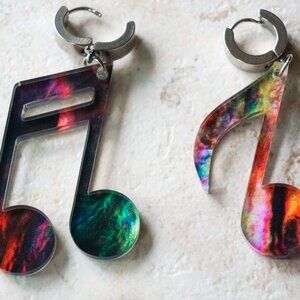 Music Note Earrings – Colorful Acrylic Earrings – Festival Jewelry – Tie Dye